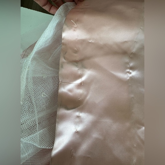 vintage 80s prom dress pink lace puffy bows tulle ball gown puff sleeves ILGWU - Picture 12 of 16